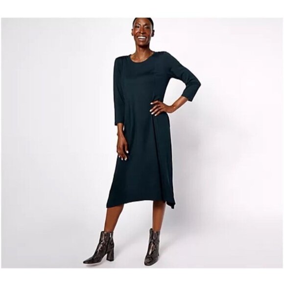 LOGO by Lori Goldstein Dresses & Skirts - LOGO By Lori Goldstein Petite Jersey Scoop Neck Dress Size PS Black A614723 QVC